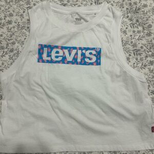 Levi's White Tank Top with Blue & Pink Logo Box